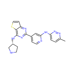 Cc1ccc(Nc2cc(-c3nc(N[C@@H]4CCNC4)c4sccc4n3)ccn2)nn1 ZINC000223678937