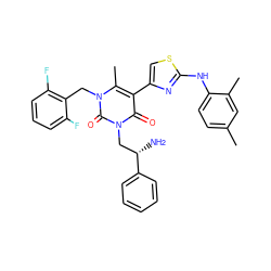 Cc1ccc(Nc2nc(-c3c(C)n(Cc4c(F)cccc4F)c(=O)n(C[C@H](N)c4ccccc4)c3=O)cs2)c(C)c1 ZINC000028373381