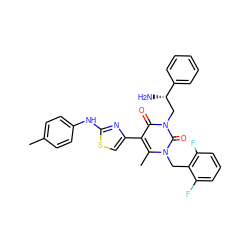 Cc1ccc(Nc2nc(-c3c(C)n(Cc4c(F)cccc4F)c(=O)n(C[C@H](N)c4ccccc4)c3=O)cs2)cc1 ZINC000028390526