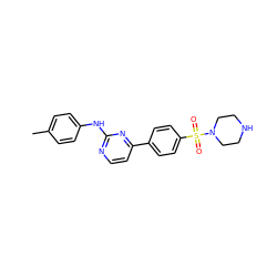 Cc1ccc(Nc2nccc(-c3ccc(S(=O)(=O)N4CCNCC4)cc3)n2)cc1 ZINC000013588907