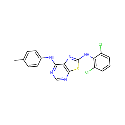 Cc1ccc(Nc2ncnc3sc(Nc4c(Cl)cccc4Cl)nc23)cc1 ZINC000040880360