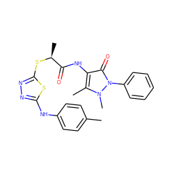 Cc1ccc(Nc2nnc(S[C@@H](C)C(=O)Nc3c(C)n(C)n(-c4ccccc4)c3=O)s2)cc1 ZINC000003240013