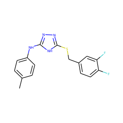 Cc1ccc(Nc2nnc(SCc3ccc(F)c(F)c3)[nH]2)cc1 ZINC000014964113