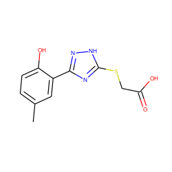 Cc1ccc(O)c(-c2n[nH]c(SCC(=O)O)n2)c1 ZINC000037368441