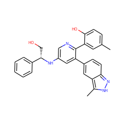 Cc1ccc(O)c(-c2ncc(N[C@@H](CO)c3ccccc3)cc2-c2ccc3n[nH]c(C)c3c2)c1 ZINC001772572055