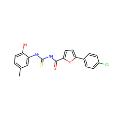 Cc1ccc(O)c(NC(=S)NC(=O)c2ccc(-c3ccc(Cl)cc3)o2)c1 ZINC000004703834