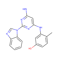 Cc1ccc(O)cc1Nc1cc(N)nc(-n2cnc3ccccc32)n1 ZINC000036187672