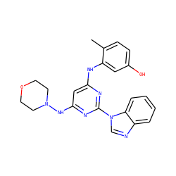 Cc1ccc(O)cc1Nc1cc(NN2CCOCC2)nc(-n2cnc3ccccc32)n1 ZINC000036187681