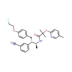 Cc1ccc(OC(C)(C)C(=O)N[C@@H](C)[C@@H](Cc2ccc(OCCF)cc2)c2cccc(C#N)c2)nc1 ZINC000013979092