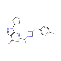 Cc1ccc(OC2CN([C@H](C)c3nc4c(cnn4C4CCCC4)c(=O)[nH]3)C2)cc1 ZINC001772577246