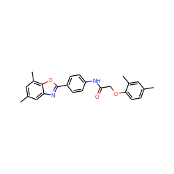 Cc1ccc(OCC(=O)Nc2ccc(-c3nc4cc(C)cc(C)c4o3)cc2)c(C)c1 ZINC000004703888