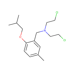 Cc1ccc(OCC(C)C)c(CN(CCCl)CCCl)c1 ZINC000059883138