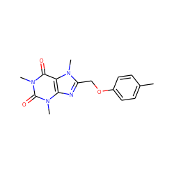 Cc1ccc(OCc2nc3c(c(=O)n(C)c(=O)n3C)n2C)cc1 ZINC001772641361