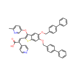 Cc1ccc(Oc2c(/C=C(/C(=O)O)c3ccncc3)sc3cc(OCc4ccc(-c5ccccc5)cc4)c(OCc4ccc(-c5ccccc5)cc4)cc23)cn1 ZINC000095615364