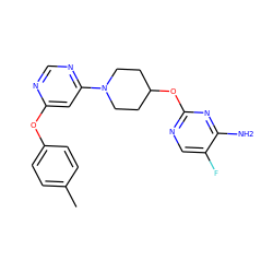 Cc1ccc(Oc2cc(N3CCC(Oc4ncc(F)c(N)n4)CC3)ncn2)cc1 ZINC000049793067