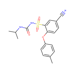 Cc1ccc(Oc2ccc(C#N)cc2S(=O)(=O)NC(=O)NC(C)C)cc1 ZINC000096272707