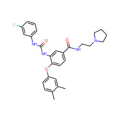 Cc1ccc(Oc2ccc(C(=O)NCCN3CCCC3)cc2NC(=O)Nc2cccc(F)c2)cc1C ZINC000035903646