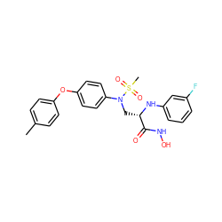 Cc1ccc(Oc2ccc(N(C[C@H](Nc3cccc(F)c3)C(=O)NO)S(C)(=O)=O)cc2)cc1 ZINC000029039764