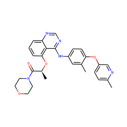 Cc1ccc(Oc2ccc(Nc3ncnc4cccc(O[C@@H](C)C(=O)N5CCOCC5)c34)cc2C)cn1 ZINC000029129793