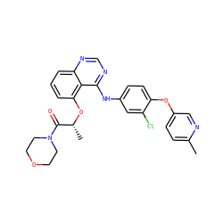 Cc1ccc(Oc2ccc(Nc3ncnc4cccc(O[C@H](C)C(=O)N5CCOCC5)c34)cc2Cl)cn1 ZINC000029129712