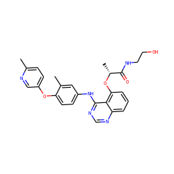 Cc1ccc(Oc2ccc(Nc3ncnc4cccc(O[C@H](C)C(=O)NCCO)c34)cc2C)cn1 ZINC000029129711