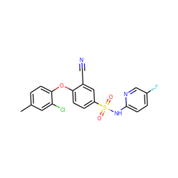 Cc1ccc(Oc2ccc(S(=O)(=O)Nc3ccc(F)cn3)cc2C#N)c(Cl)c1 ZINC000473197691