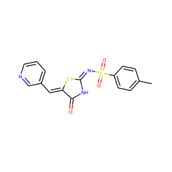 Cc1ccc(S(=O)(=O)/N=C2\NC(=O)/C(=C/c3cccnc3)S2)cc1 ZINC000006087946