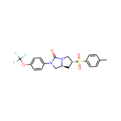 Cc1ccc(S(=O)(=O)[C@@H]2C[C@H]3CN(c4ccc(OC(F)(F)F)cc4)C(=O)N3C2)cc1 ZINC000096168523