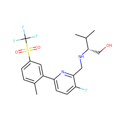 Cc1ccc(S(=O)(=O)C(F)(F)F)cc1-c1ccc(F)c(CN[C@@H](CO)C(C)C)n1 ZINC000204417512