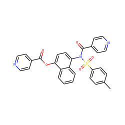 Cc1ccc(S(=O)(=O)N(C(=O)c2ccncc2)c2ccc(OC(=O)c3ccncc3)c3ccccc23)cc1 ZINC000008683930