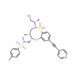 Cc1ccc(S(=O)(=O)N(C)C[C@H]2Oc3cc(C#Cc4ccncc4)ccc3S(=O)(=O)N([C@@H](C)CO)C[C@H]2C)cc1 ZINC000095599648