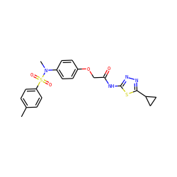 Cc1ccc(S(=O)(=O)N(C)c2ccc(OCC(=O)Nc3nnc(C4CC4)s3)cc2)cc1 ZINC000003344554