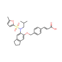 Cc1ccc(S(=O)(=O)N(CC(C)C)c2cc3c(cc2OCc2ccc(/C=C/C(=O)O)cc2)CCC3)o1 ZINC000001491632