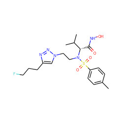 Cc1ccc(S(=O)(=O)N(CCn2cc(CCCF)nn2)[C@@H](C(=O)NO)C(C)C)cc1 ZINC000096934265