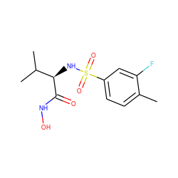 Cc1ccc(S(=O)(=O)N[C@@H](C(=O)NO)C(C)C)cc1F ZINC000014946066