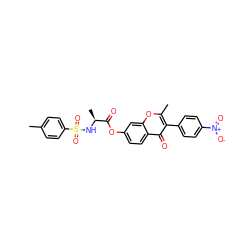 Cc1ccc(S(=O)(=O)N[C@@H](C)C(=O)Oc2ccc3c(=O)c(-c4ccc([N+](=O)[O-])cc4)c(C)oc3c2)cc1 ZINC000008691501