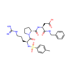 Cc1ccc(S(=O)(=O)N[C@@H](CCCNC(=N)N)C(=O)N2CCC[C@@H]2C(=O)N[C@@H](CC(=O)O)C(=O)NCc2ccccc2)cc1 ZINC000028890521