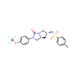 Cc1ccc(S(=O)(=O)N[C@@H]2C[C@H]3CN(c4ccc(OC(F)(F)F)cc4)C(=O)N3C2)cc1 ZINC000096168531