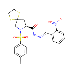 Cc1ccc(S(=O)(=O)N2CC3(C[C@H]2C(=O)N/N=C/c2ccccc2[N+](=O)[O-])SCCS3)cc1 ZINC000653737511