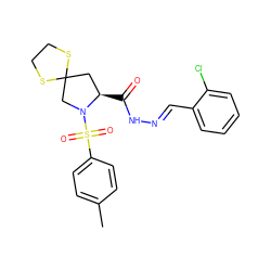 Cc1ccc(S(=O)(=O)N2CC3(C[C@H]2C(=O)N/N=C/c2ccccc2Cl)SCCS3)cc1 ZINC000653737502