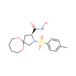 Cc1ccc(S(=O)(=O)N2CC3(C[C@H]2C(=O)NO)OCCCCO3)cc1 ZINC000040954915