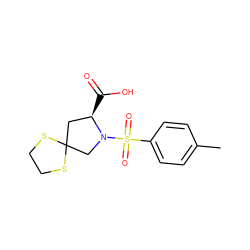 Cc1ccc(S(=O)(=O)N2CC3(C[C@H]2C(=O)O)SCCS3)cc1 ZINC000103249720