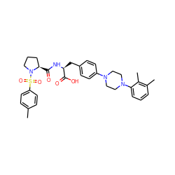 Cc1ccc(S(=O)(=O)N2CCC[C@H]2C(=O)N[C@@H](Cc2ccc(N3CCN(c4cccc(C)c4C)CC3)cc2)C(=O)O)cc1 ZINC000028978633