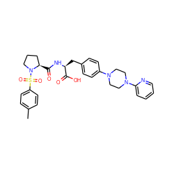 Cc1ccc(S(=O)(=O)N2CCC[C@H]2C(=O)N[C@@H](Cc2ccc(N3CCN(c4ccccn4)CC3)cc2)C(=O)O)cc1 ZINC000028978662