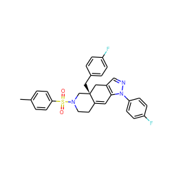 Cc1ccc(S(=O)(=O)N2CCC3=Cc4c(cnn4-c4ccc(F)cc4)C[C@@]3(Cc3ccc(F)cc3)C2)cc1 ZINC000029127637