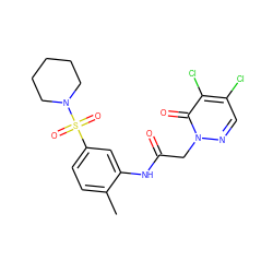 Cc1ccc(S(=O)(=O)N2CCCCC2)cc1NC(=O)Cn1ncc(Cl)c(Cl)c1=O ZINC000009612777