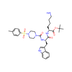 Cc1ccc(S(=O)(=O)N2CCN(C(=O)N[C@H](Cc3c[nH]c4ccccc34)C(=O)N[C@@H](CCCCN)C(=O)OC(C)(C)C)CC2)cc1 ZINC000003933985