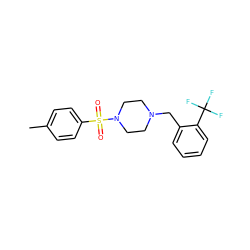 Cc1ccc(S(=O)(=O)N2CCN(Cc3ccccc3C(F)(F)F)CC2)cc1 ZINC000019790137