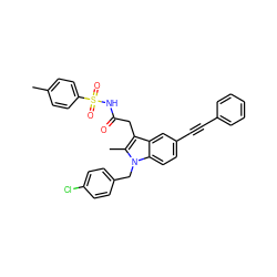 Cc1ccc(S(=O)(=O)NC(=O)Cc2c(C)n(Cc3ccc(Cl)cc3)c3ccc(C#Cc4ccccc4)cc23)cc1 ZINC000095553772