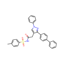 Cc1ccc(S(=O)(=O)NC(=O)Cc2cn(-c3ccccc3)nc2-c2ccc(-c3ccccc3)cc2)cc1 ZINC000095553055